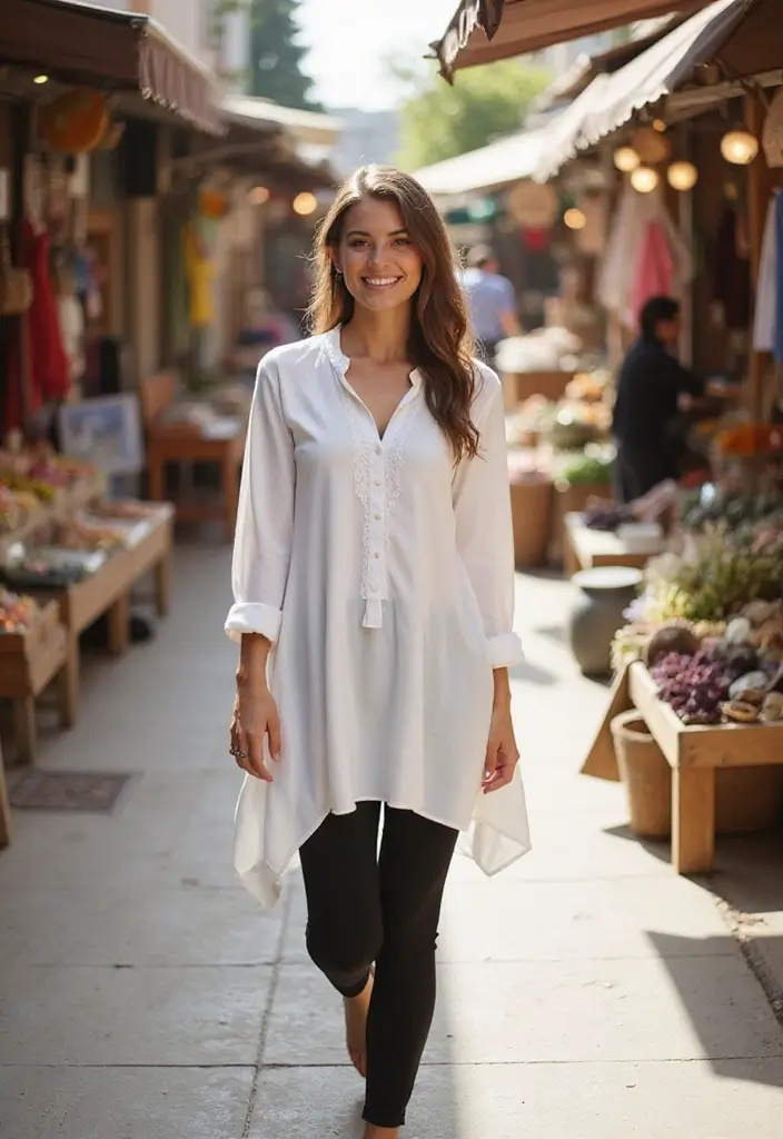 27 White Top Outfits That Flatter Every Figure - 12. The Chic White Tunic