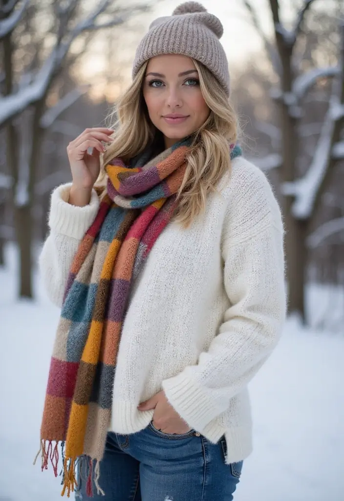 27 White Top Outfits That Flatter Every Figure - 13. The Cozy White Sweater