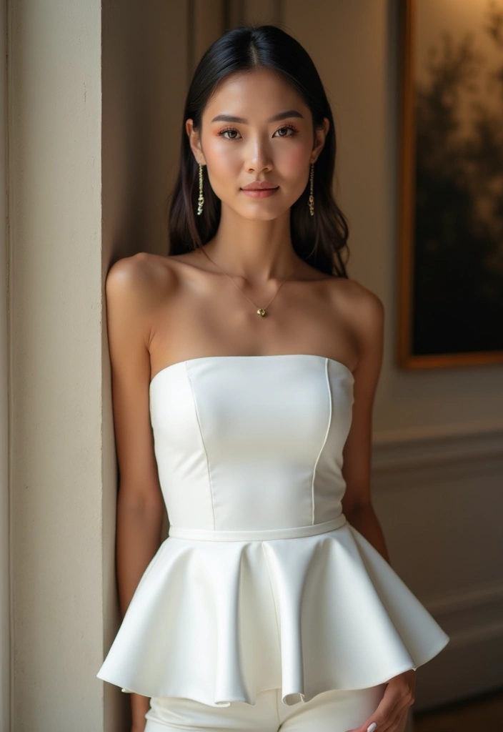 27 White Tube Top Outfit Styling Tips To Wear With Confidence - 20. Flawless with a Peplum Top