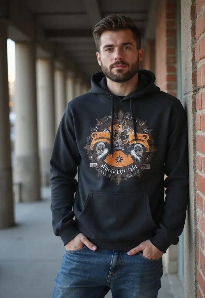 28 Chic Boy Outfit Ideas To Copy Right Now - 11. Vintage-inspired Graphic Hoodie and Jeans