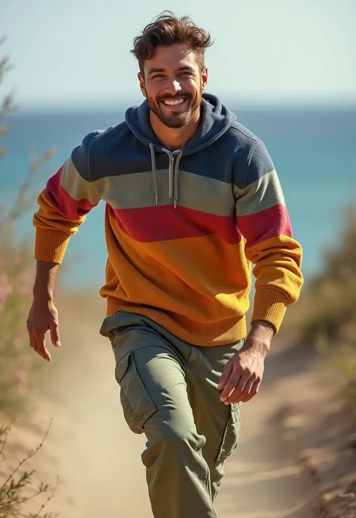 28 Chic Boy Outfit Ideas To Copy Right Now - 12. Colorful Pullover with Cargo Pants