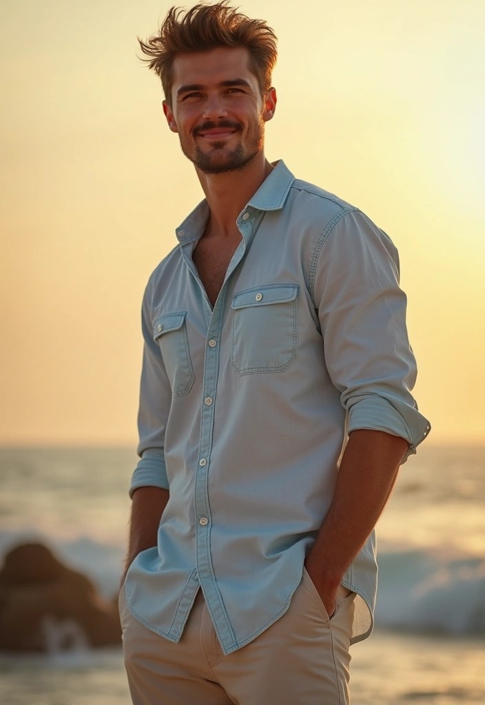 28 Chic Boy Outfit Ideas To Copy Right Now - 24. Casual Shorts and Button-Up with Sleeves Rolled Up