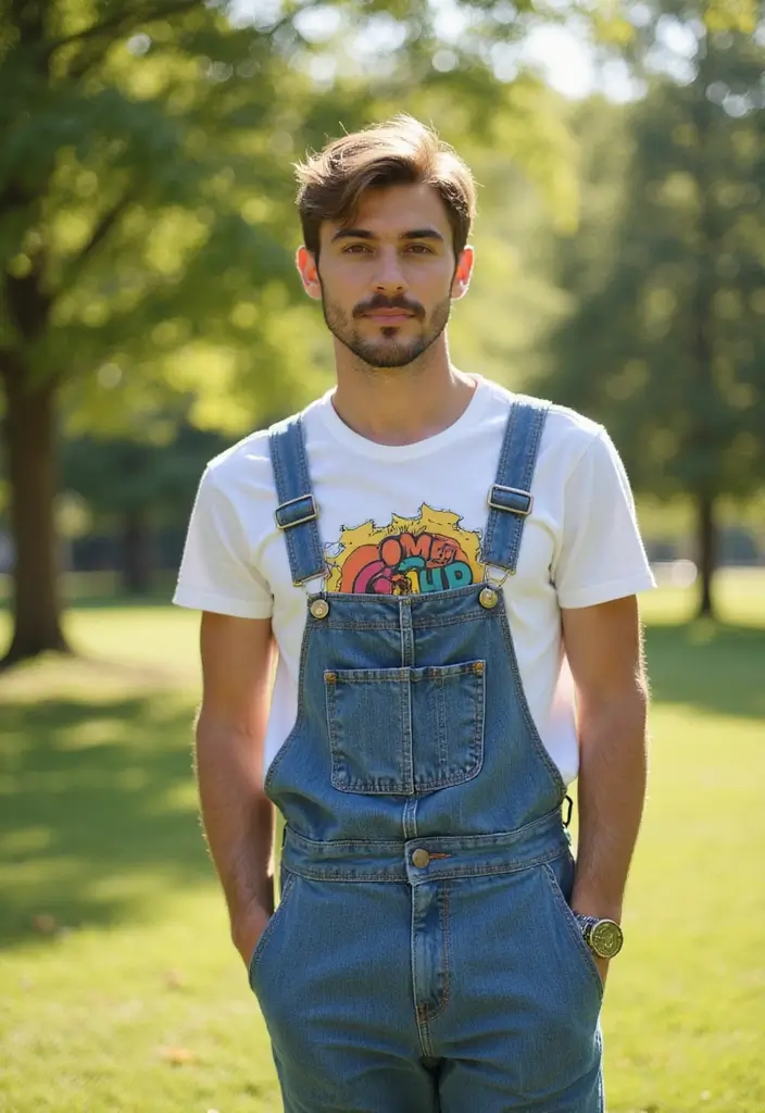 28 Chic Boy Outfit Ideas To Copy Right Now - 8. Graphic Tee and Overalls