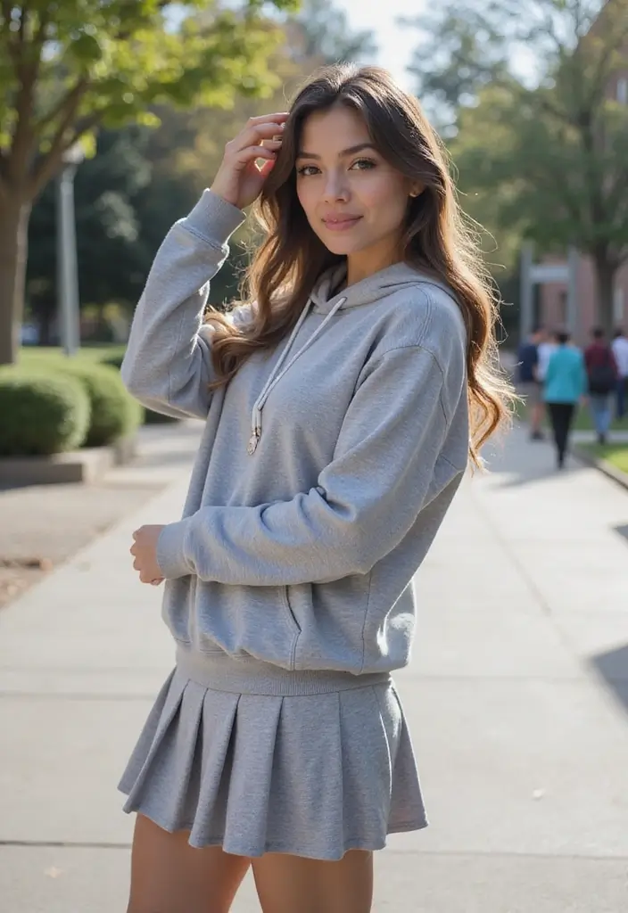 28 Gray Hoodie Outfit Looks That Will Upgrade Your Wardrobe - 19. Preppy with a Twist