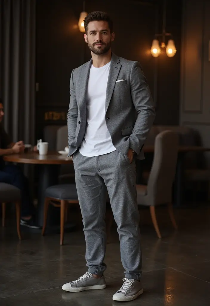 28 Grey Sweatpants Outfit Men That Flatter Every Figure - 10. Tailored Sweatpants for a Dressier Look