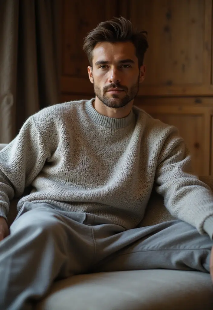 28 Grey Sweatpants Outfit Men That Flatter Every Figure - 12. Relaxed Fit Sweats with an Oversized Sweater