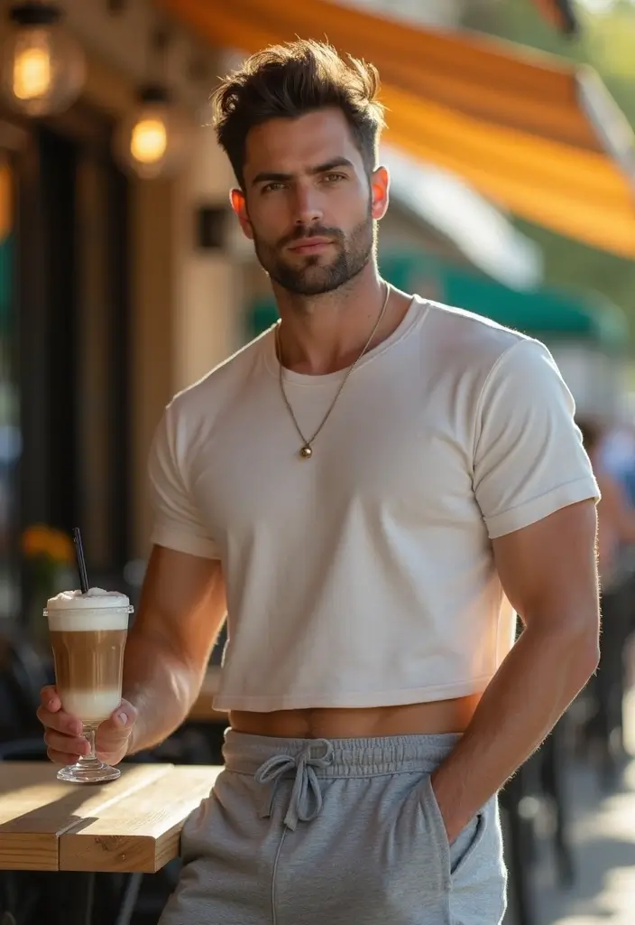 28 Grey Sweatpants Outfit Men That Flatter Every Figure - 28. Relaxed Fit with a Cropped Top