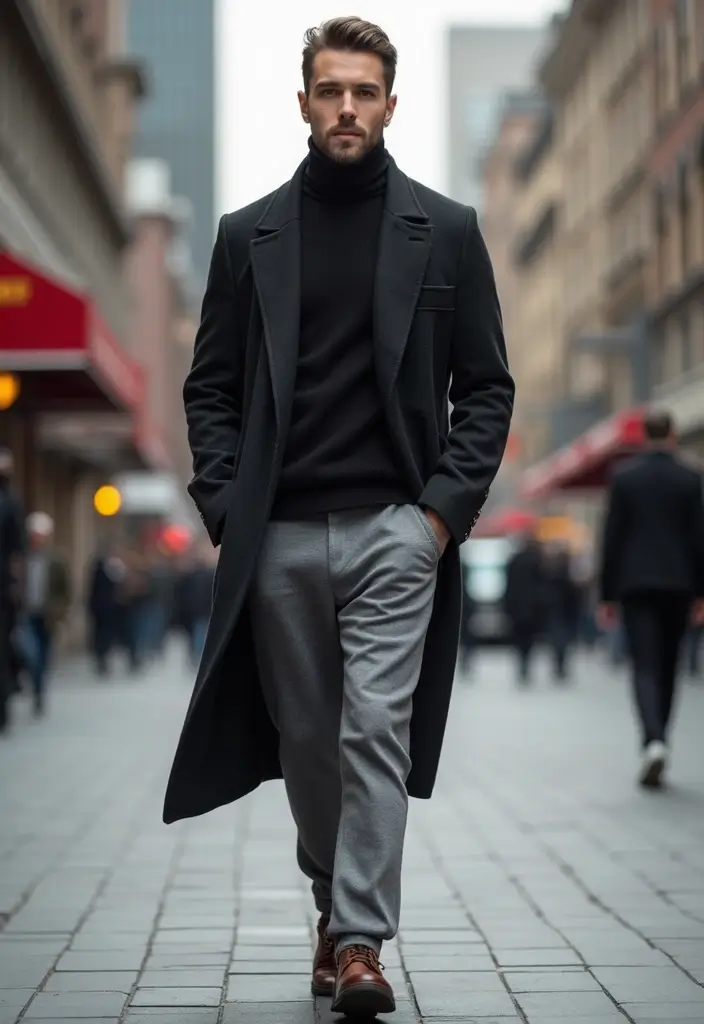 28 Grey Sweatpants Outfit Men That Flatter Every Figure - 4. Layered Look with a Long Coat