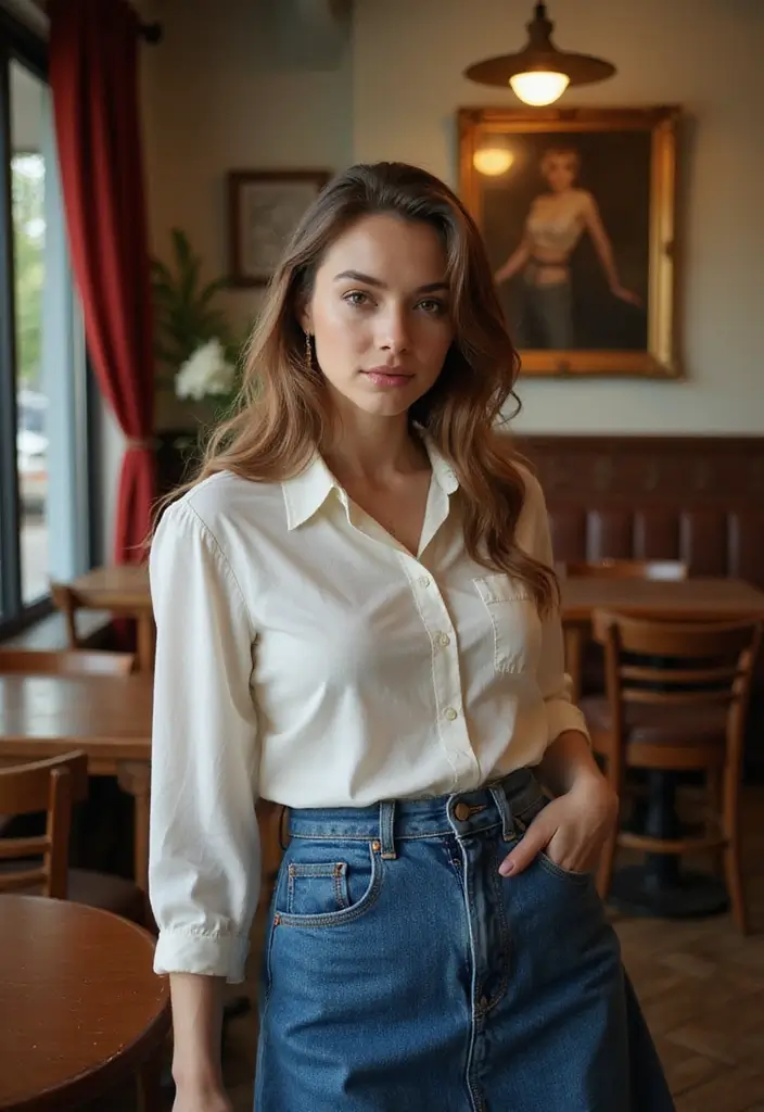 28 Outfit Jupe En Jean That Flatter Every Figure - 11. Vintage Inspired Look