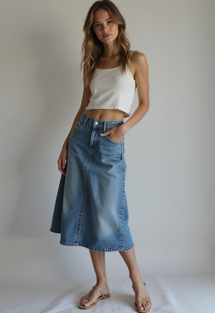 28 Outfit Jupe En Jean That Flatter Every Figure - 16. Effortless Monochrome