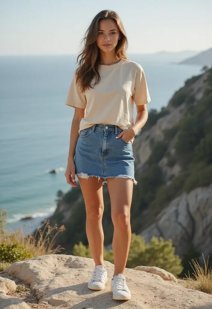 28 Outfit Jupe En Jean That Flatter Every Figure - 17. Weekend Getaway Style