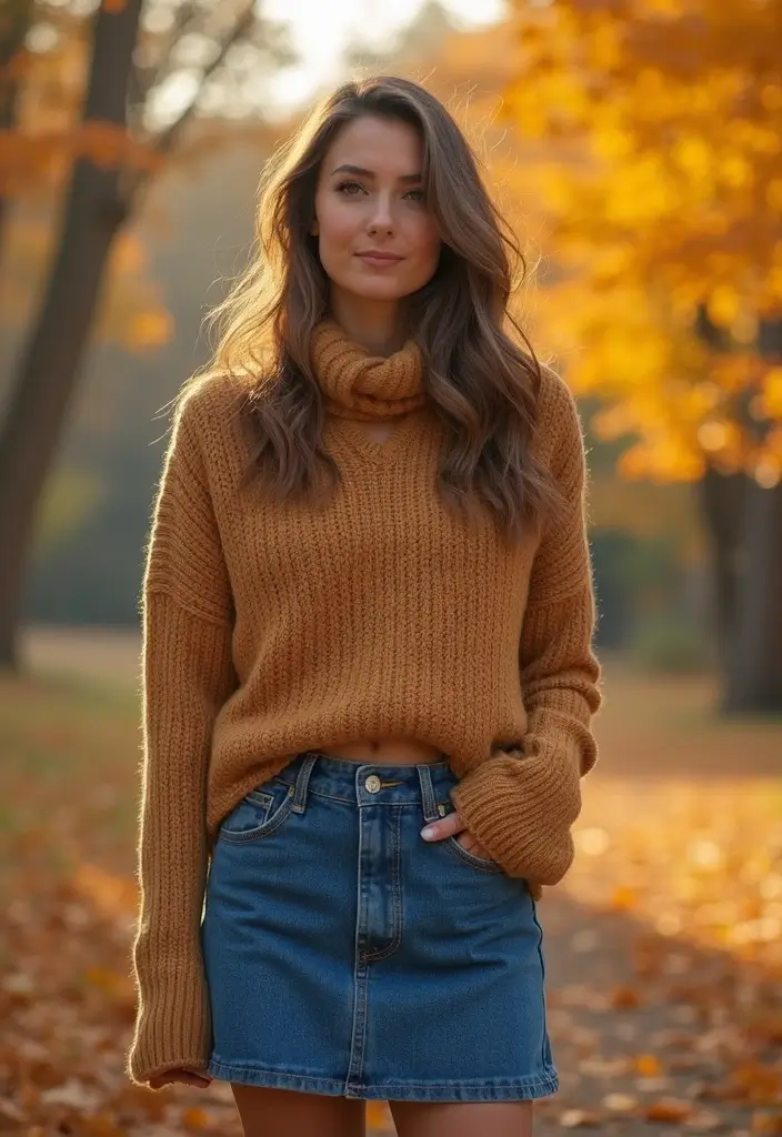 28 Outfit Jupe En Jean That Flatter Every Figure - 22. Seasonal Layers