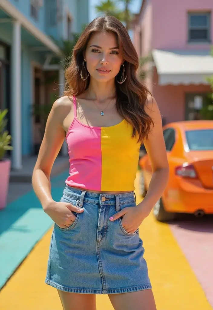 28 Outfit Jupe En Jean That Flatter Every Figure - 25. Color-Blocked Style