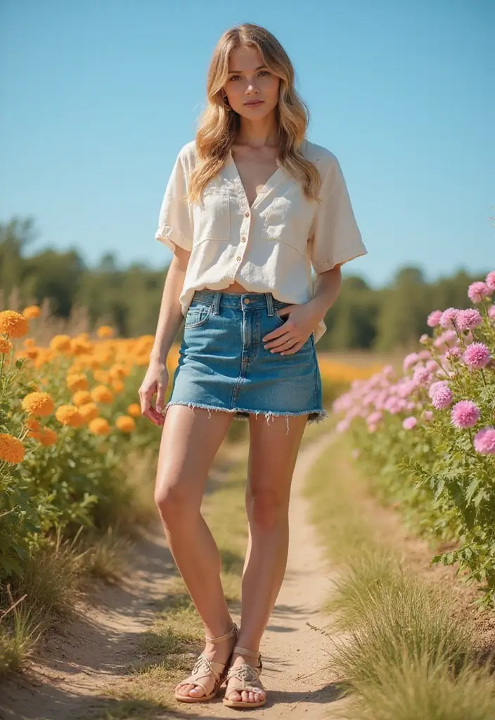28 Outfit Jupe En Jean That Flatter Every Figure - 6. Summer Vibes with Sandals