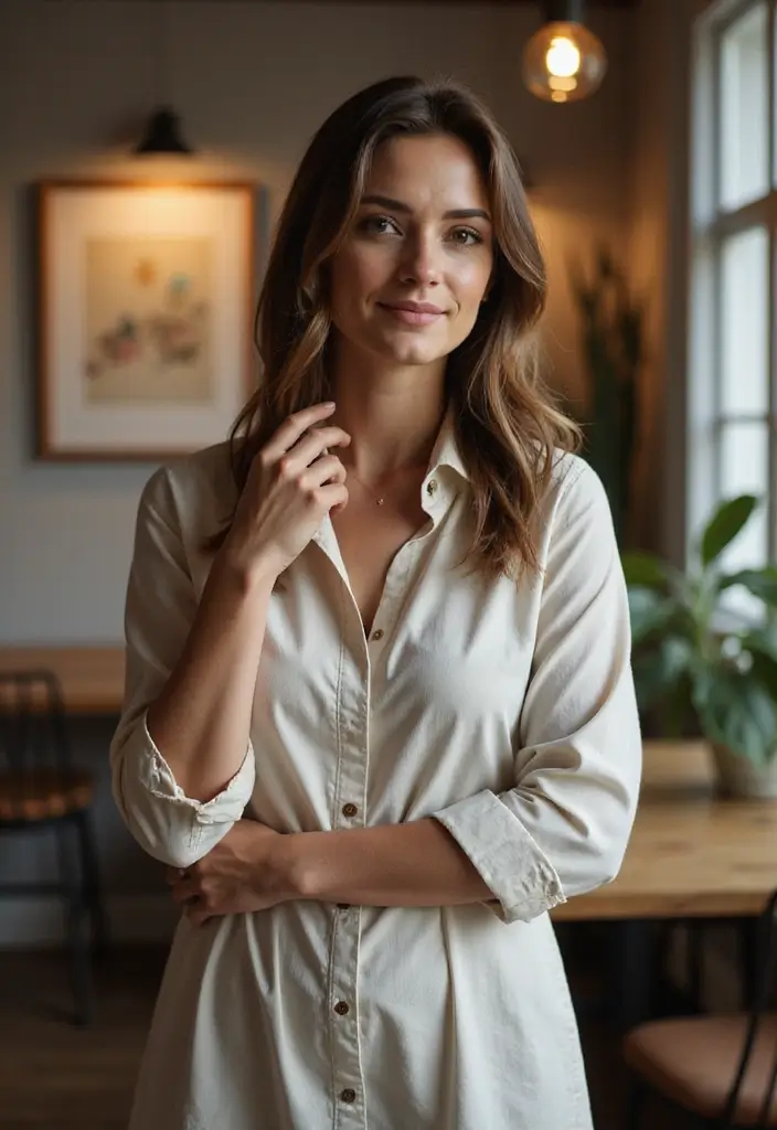 28 Stylish Comfy Work Outfit For Every Occasion - 14. Casual Shirt Dress