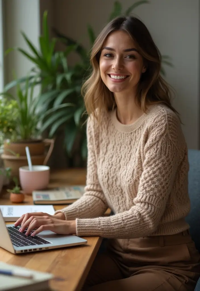 28 Stylish Comfy Work Outfit For Every Occasion - 21. Textured Knit Sweater with High-Waisted Pants