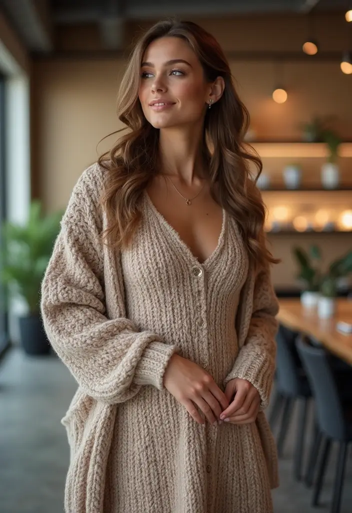 28 Stylish Comfy Work Outfit For Every Occasion - 24. Knit Dress with a Cardigan