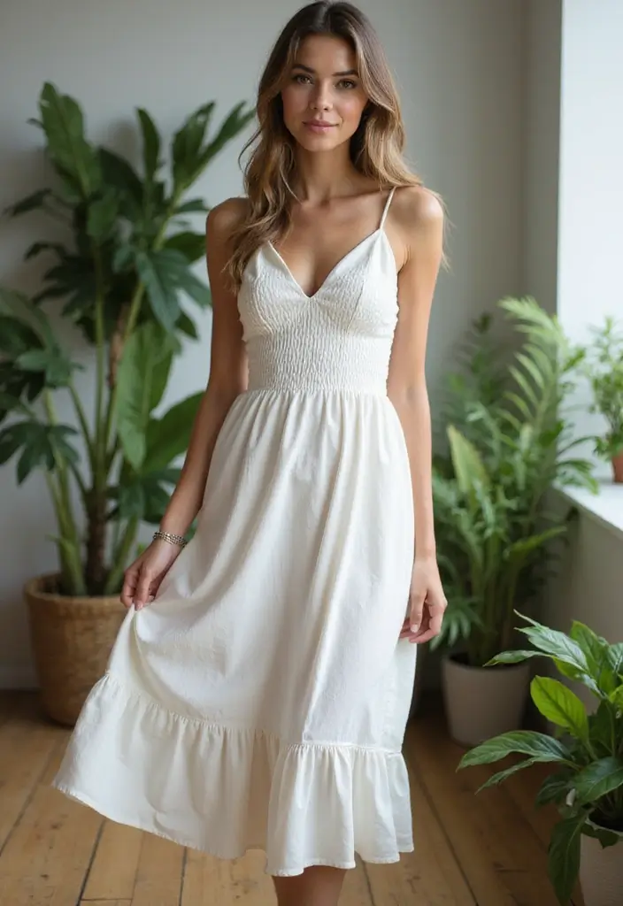 28 Stylish Comfy Work Outfit For Every Occasion - 3. Eco-Friendly Midi Dress