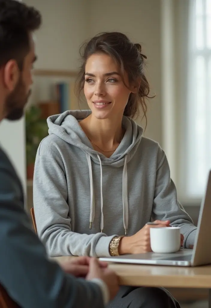 28 Stylish Comfy Work Outfit For Every Occasion - 8. Eco-Conscious Hoodie and Slacks