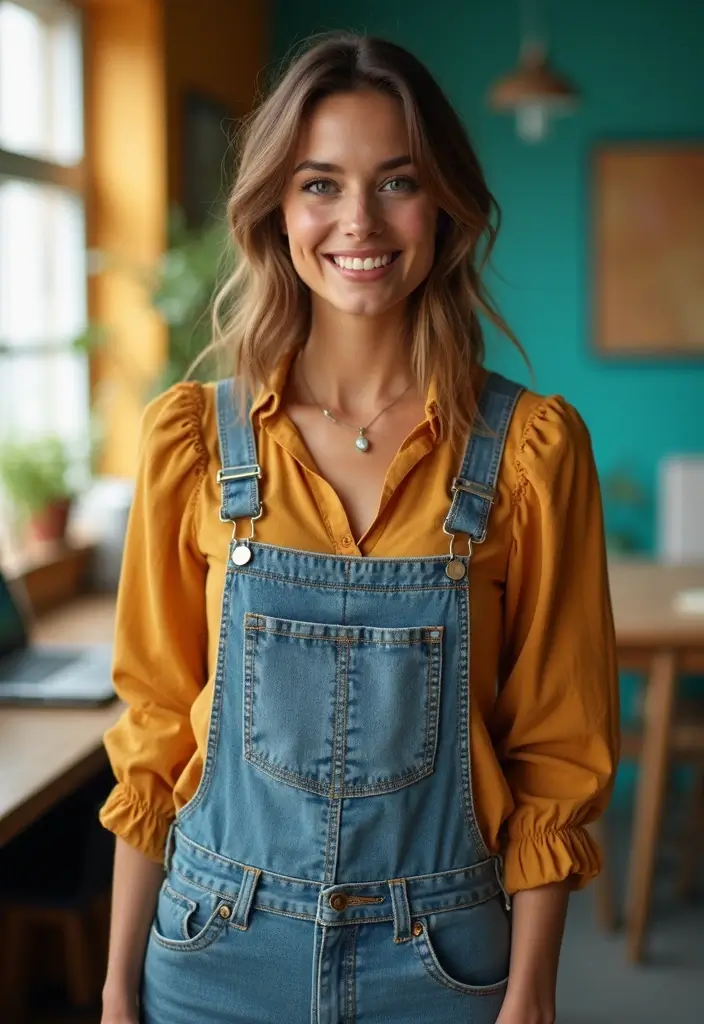 28 Stylish Comfy Work Outfit For Every Occasion - 9. Stylish Overalls with a Blouse