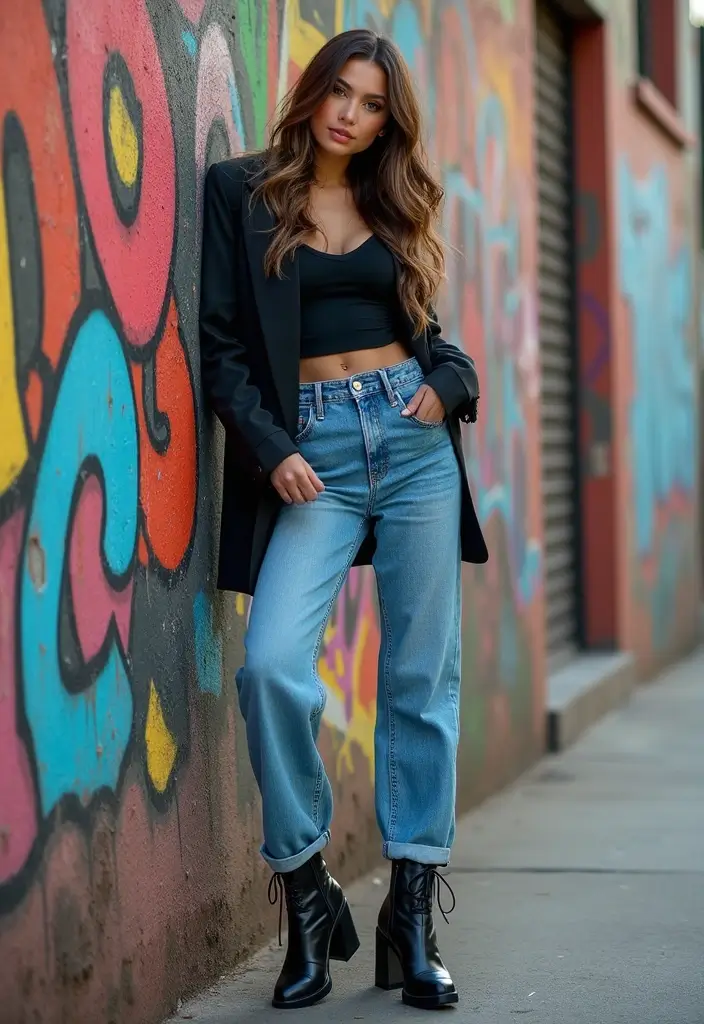 28 Trendy Kurt Geiger Shoes Outfit To Refresh Your Closet - 2. Chunky Boots with High-Waisted Jeans