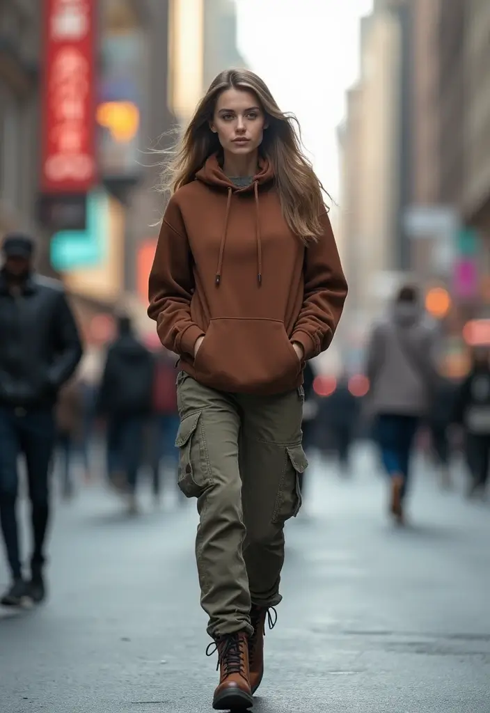 29 Must-Try Brown Hoodie Outfit Combos This Season - 4. Street Style Vibes with Cargo Pants