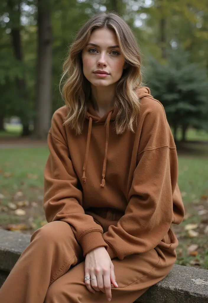 29 Must-Try Brown Hoodie Outfit Combos This Season - 6. Bohemian Flair with Wide-Leg Trousers