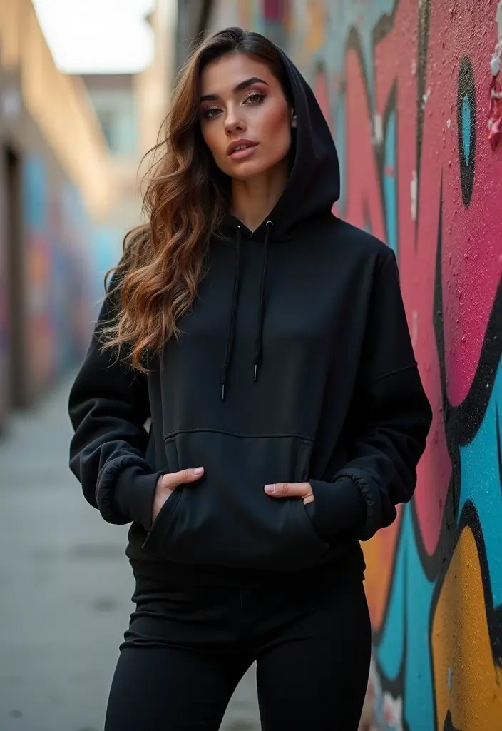 29 Must-Try Brown Hoodie Outfit Combos This Season - 8. All-Black Everything with a Brown Hoodie Twist