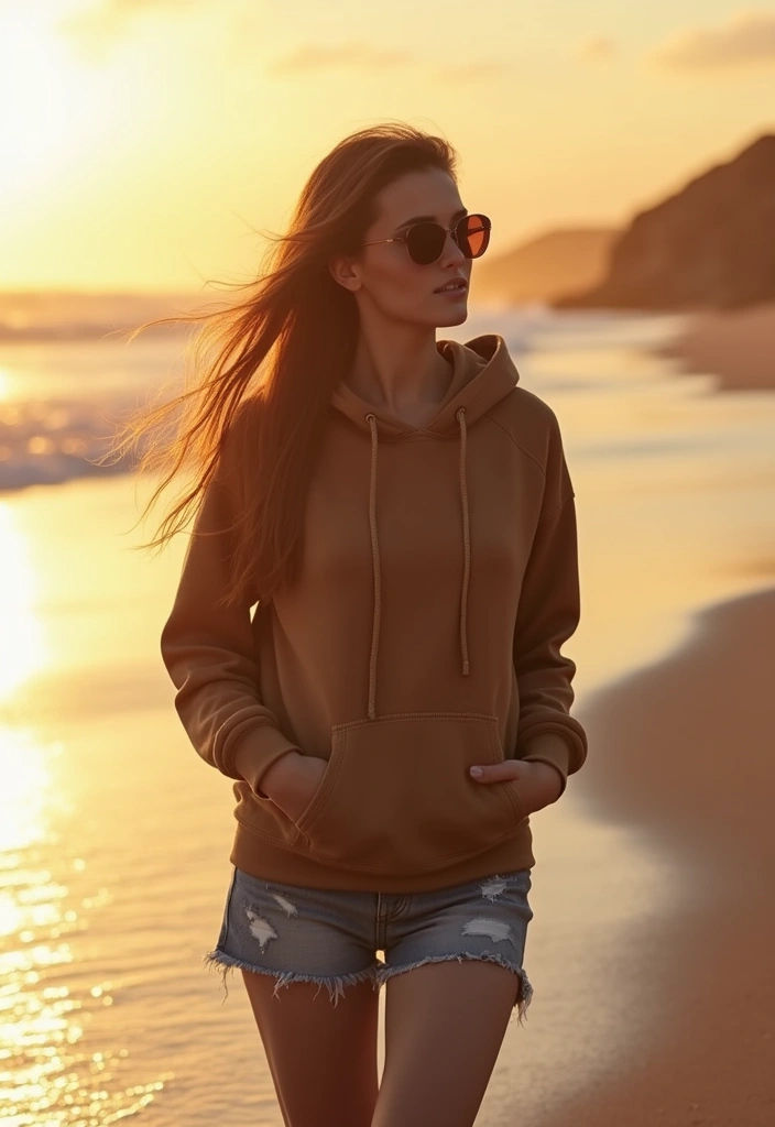 29 Must-Try Brown Hoodie Outfit Combos This Season - 9. Beach Vibes with Shorts
