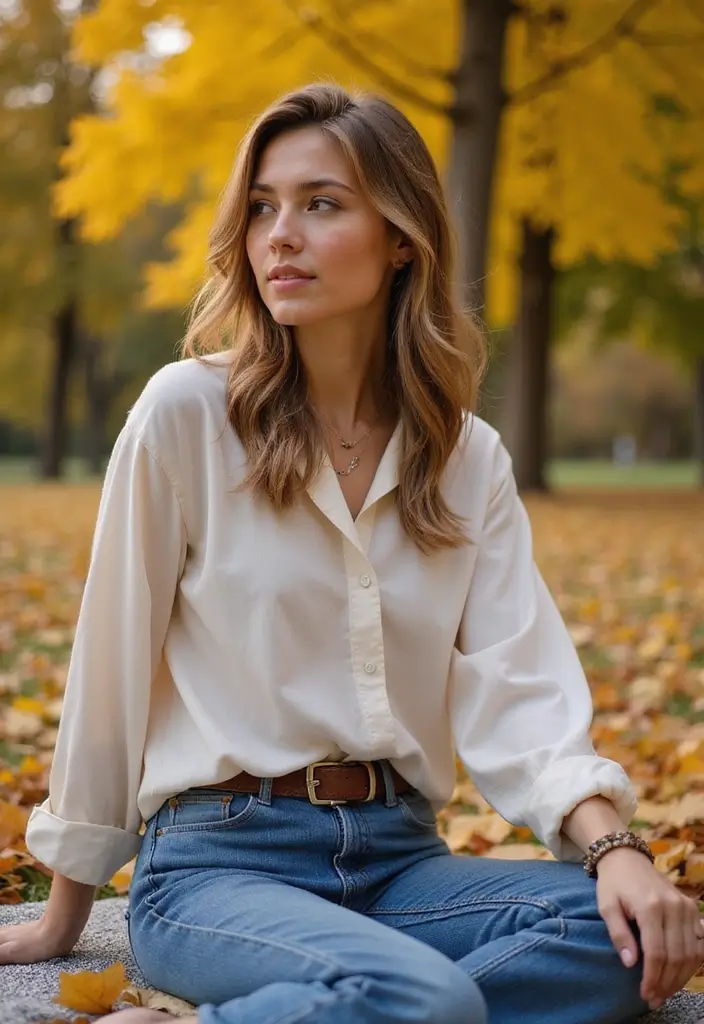 29 Must-Try Fall Church Outfit Combos This Season - 10. High-Waisted Jeans with a Relaxed Blouse