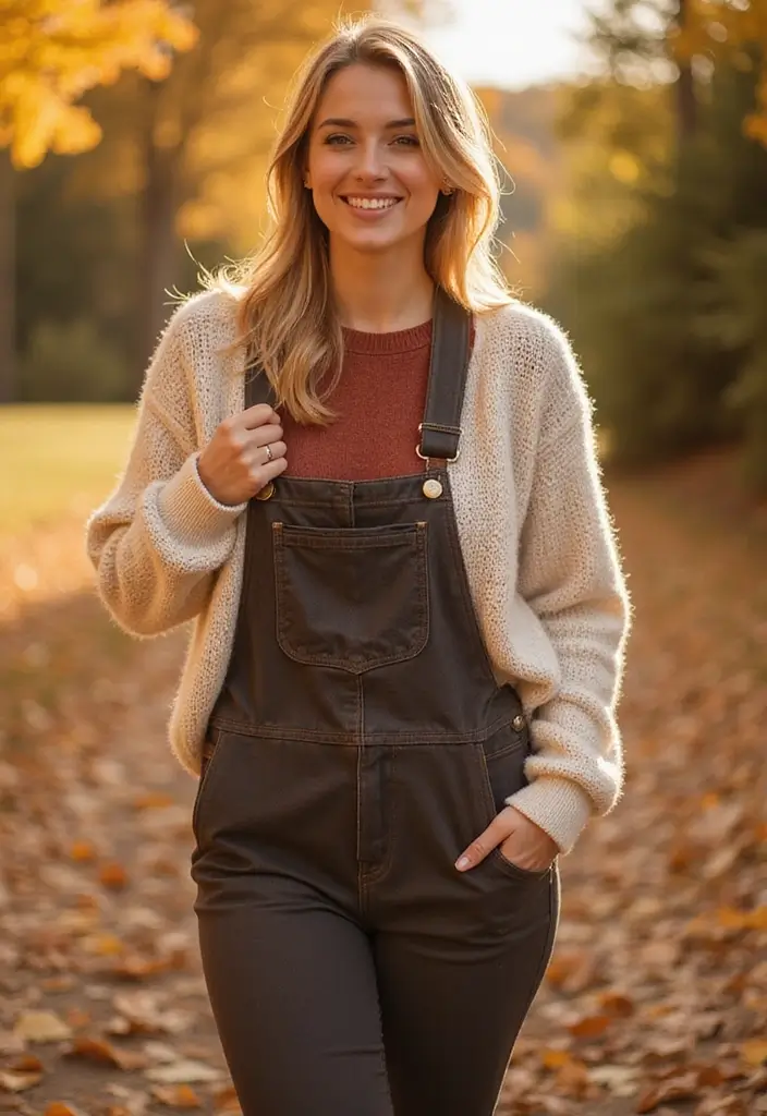 29 Must-Try Fall Church Outfit Combos This Season - 19. Sweater Layering with a Pinafore