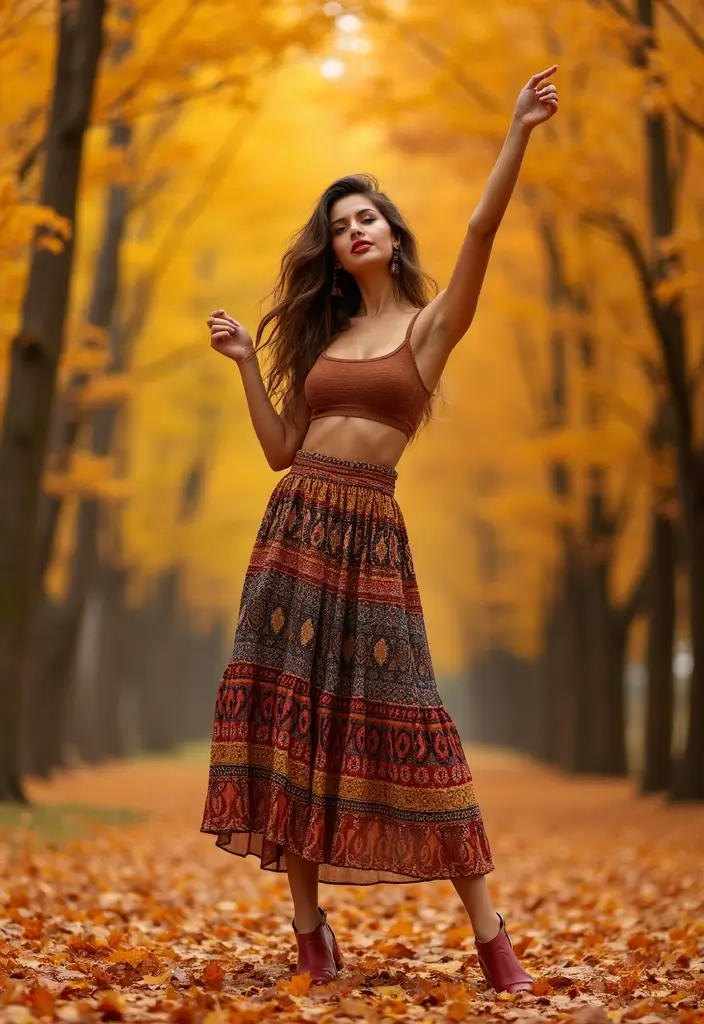 29 Must-Try Fall Church Outfit Combos This Season - 8. Printed Midi Skirt with a Simple Top