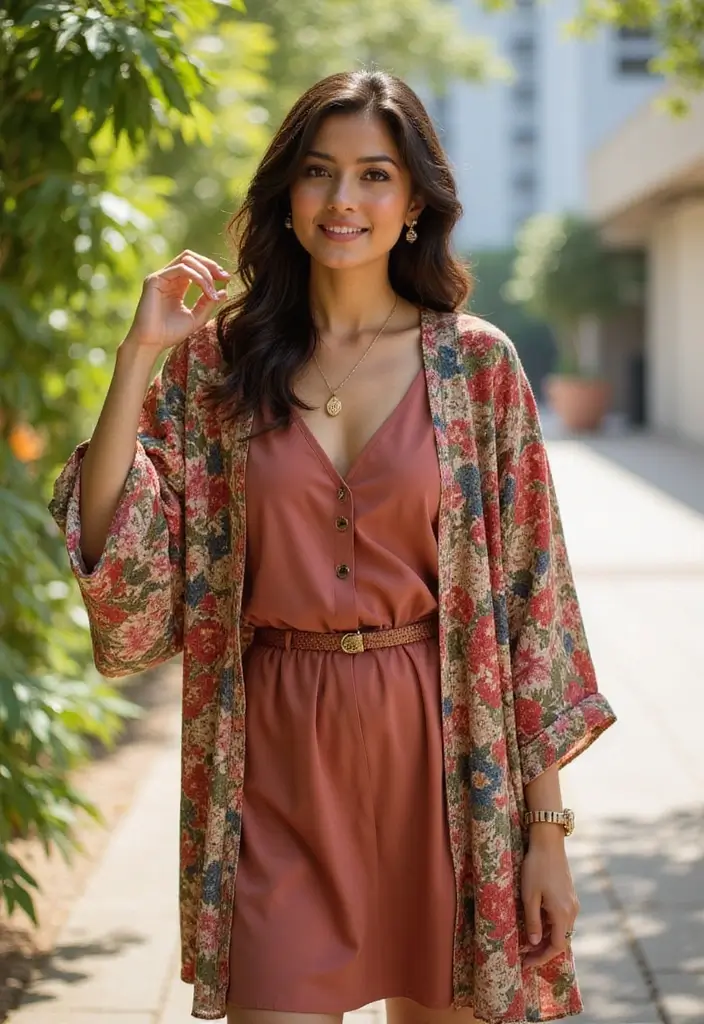 29 Soft Girl Aesthetic Outfit Ideas That Feel Effortless - 15. Floral Kimono Over Solid Dress