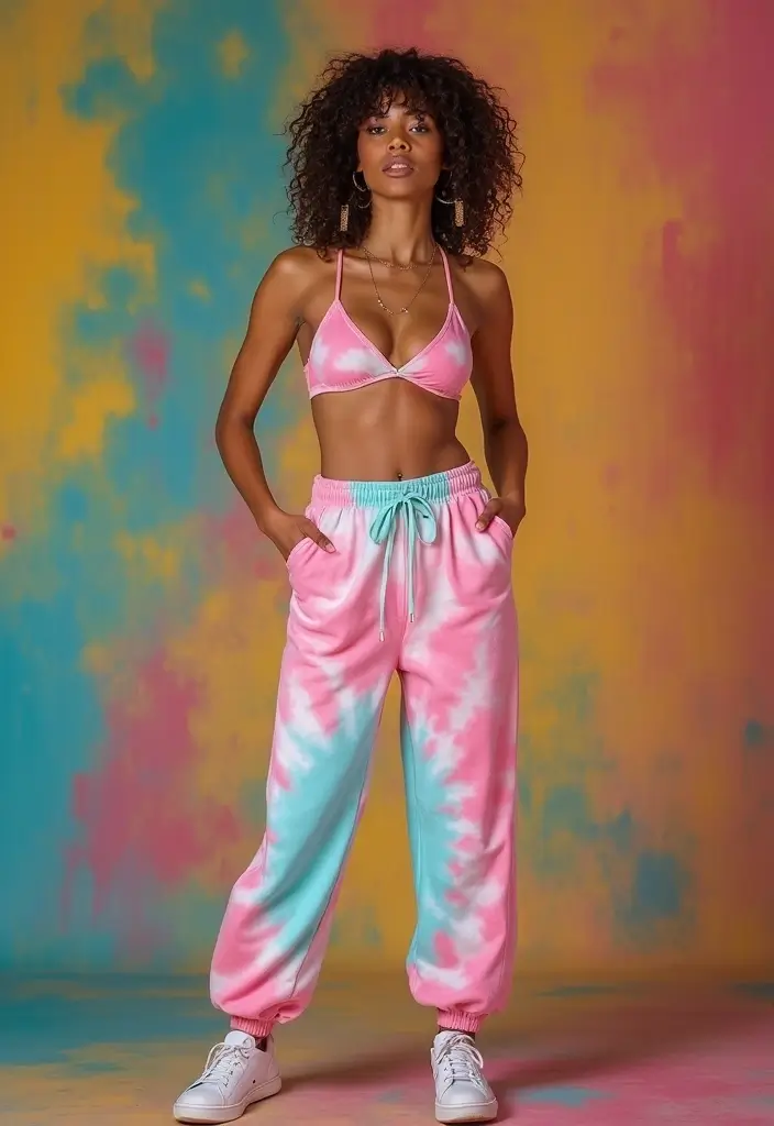 29 Soft Girl Aesthetic Outfit Ideas That Feel Effortless - 21. Tie-Dye Joggers with a Crop Top