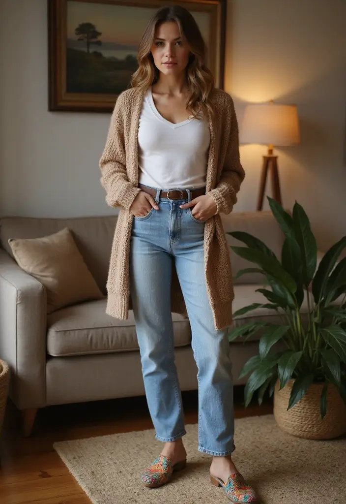 29 Soft Girl Aesthetic Outfit Ideas That Feel Effortless - 3. Knit Cardigan Over a Simple Tee and Jeans