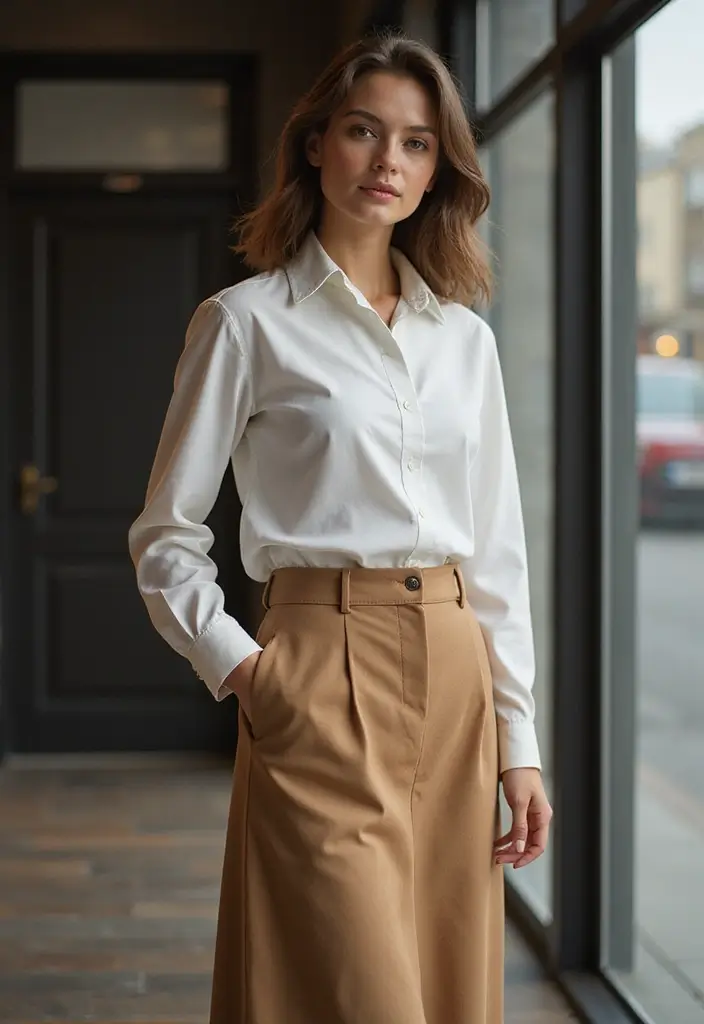 29 Stylish Long Skirt Winter Outfit For Every Occasion - 12. Classic Long Skirt with Button-Down Shirt