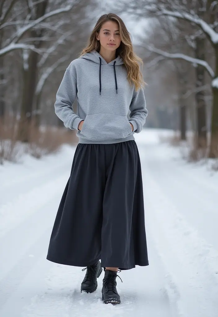 29 Stylish Long Skirt Winter Outfit For Every Occasion - 25. Long Skirt with a Hoodie