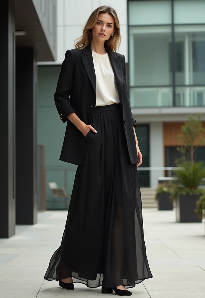 29 Stylish Long Skirt Winter Outfit For Every Occasion - 9. Elegant Long Skirt with Blazer