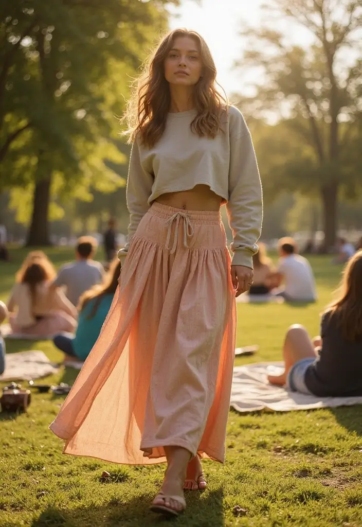 29 Trendy Back To School Outfit Inspo High School To Refresh Your Closet - 12. Maxi Skirts with Cropped Sweatshirts