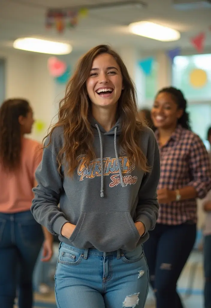 29 Trendy Back To School Outfit Inspo High School To Refresh Your Closet - 26. Graphic Hoodies with Jeans