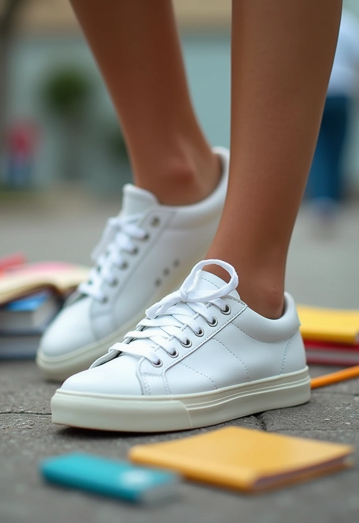 29 Trendy Back To School Outfit Inspo High School To Refresh Your Closet - 8. Classic White Sneakers with Any Outfit