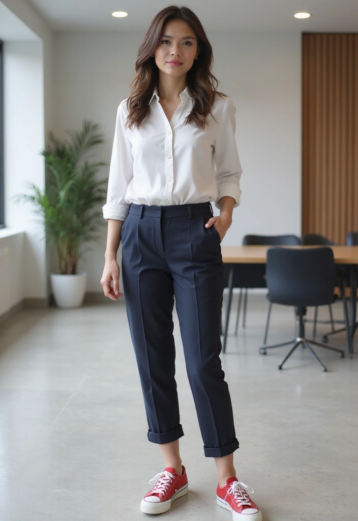 29 Zapatillas Rojas Outfit Ideas That Feel Effortless - 11. Casual Friday Office Look