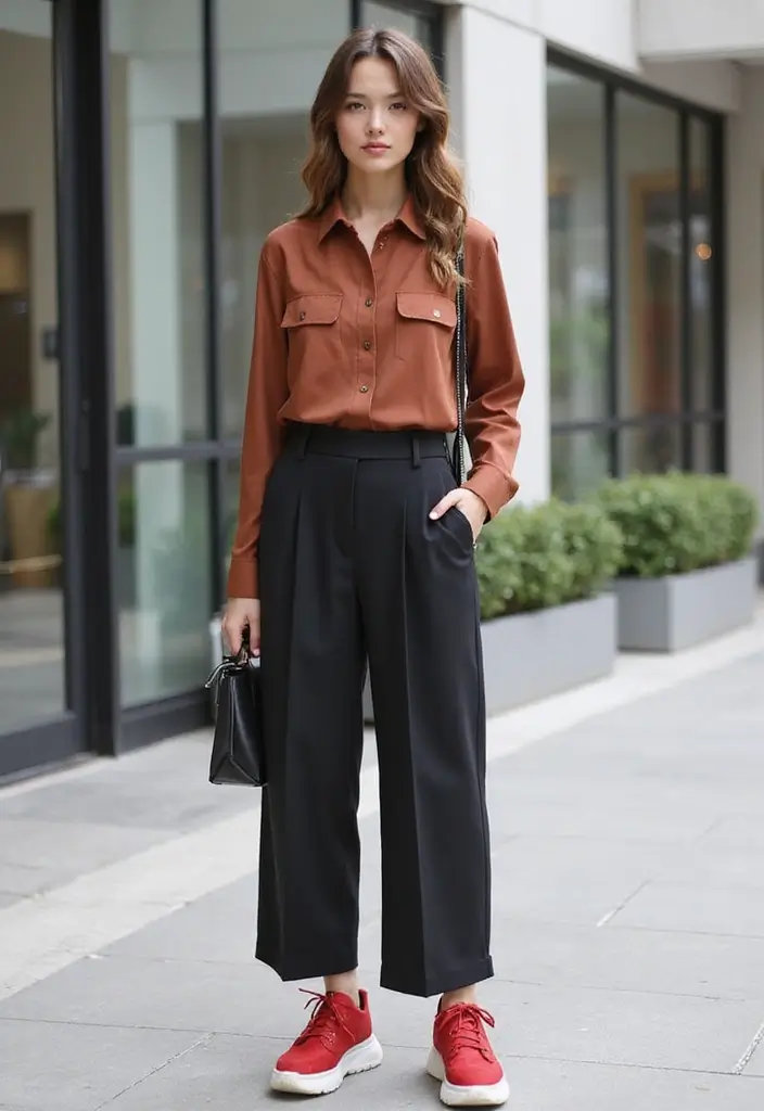 29 Zapatillas Rojas Outfit Ideas That Feel Effortless - 21. Elegant in Culottes
