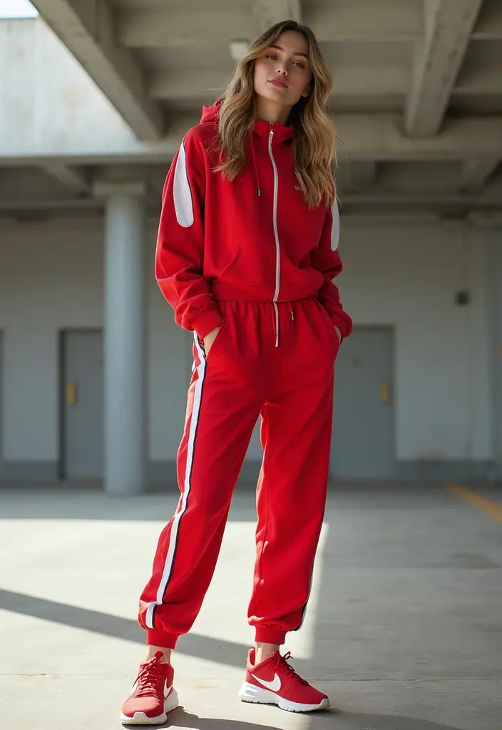 29 Zapatillas Rojas Outfit Ideas That Feel Effortless - 22. Sporty with a Tracksuit
