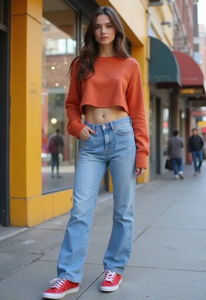 29 Zapatillas Rojas Outfit Ideas That Feel Effortless - 26. Effortless in a Boxy Crop Top