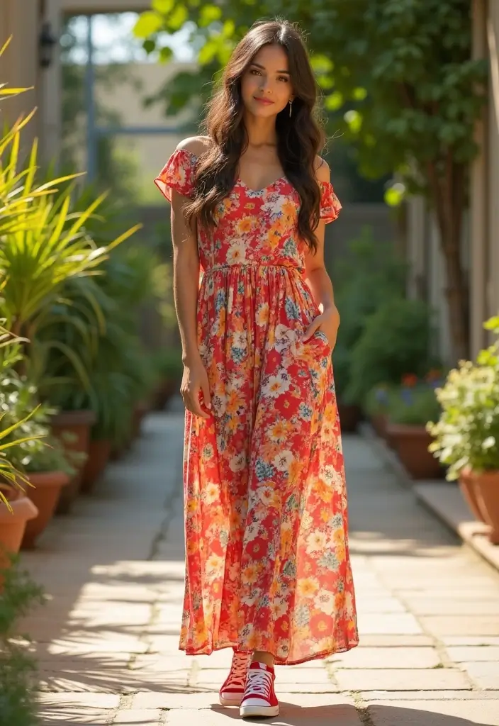 29 Zapatillas Rojas Outfit Ideas That Feel Effortless - 3. Laid-back Maxi Dress