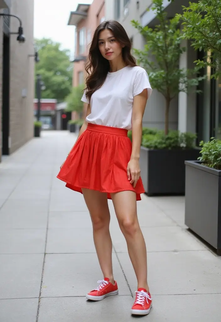 29 Zapatillas Rojas Outfit Ideas That Feel Effortless - 5. Trendy Skirt Ensemble