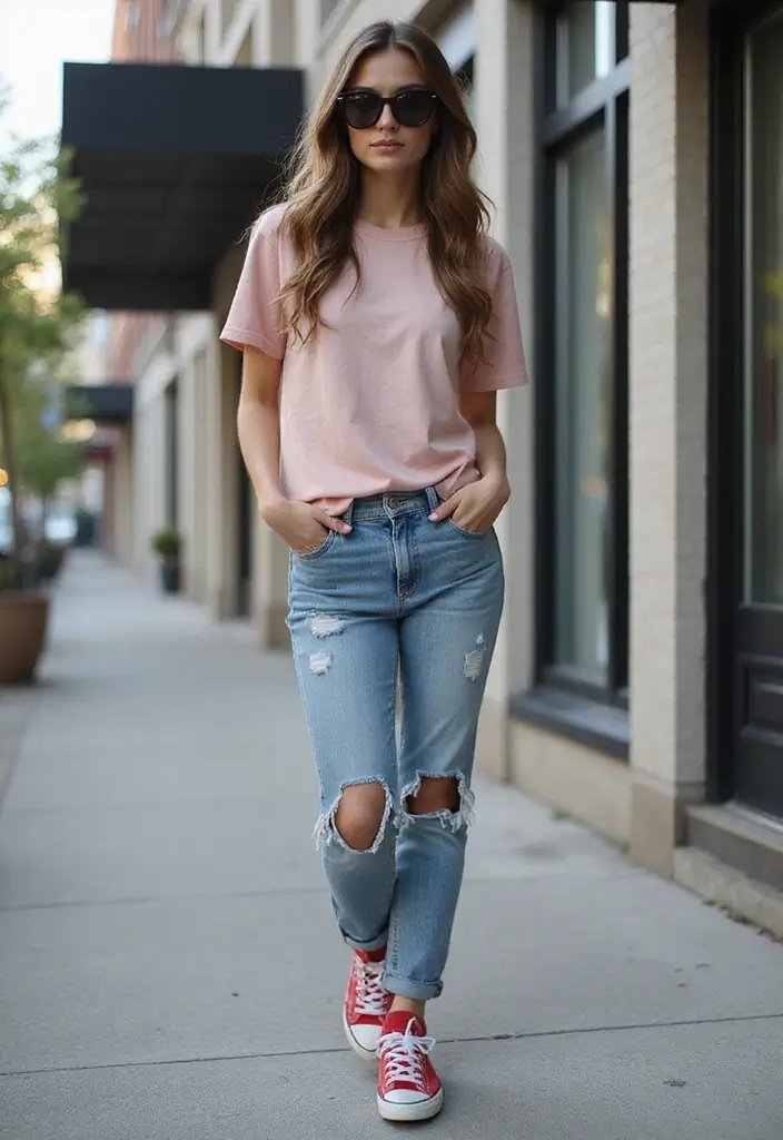 29 Zapatillas Rojas Outfit Ideas That Feel Effortless - 9. Vintage Tees with a Modern Twist