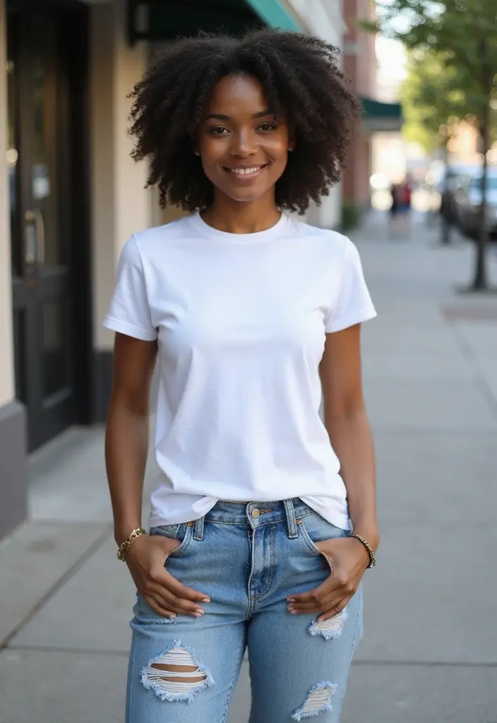 30 Boyfriend Jeans Outfit Black Women Inspirations For Real Life - 1. The Classic Tee and Sneakers Combo