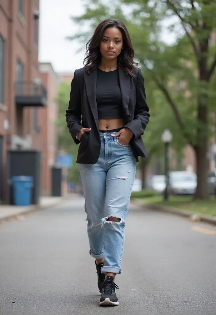 30 Boyfriend Jeans Outfit Black Women Inspirations For Real Life - 12. Sporty Chic with Athletic Gear